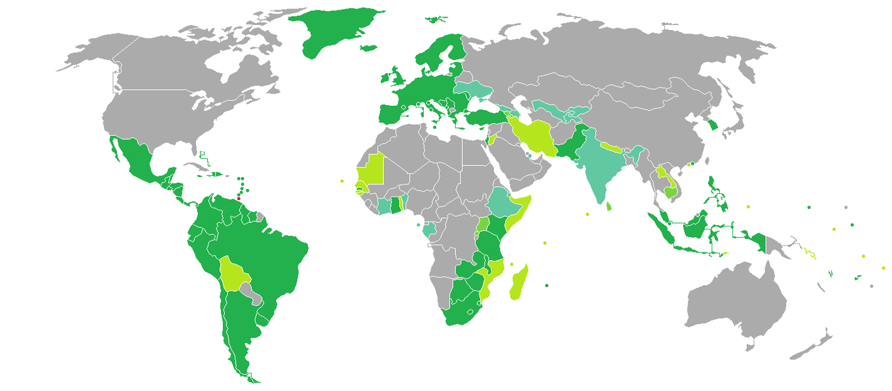 特立尼达和多巴哥护照免签国家和地区分布图