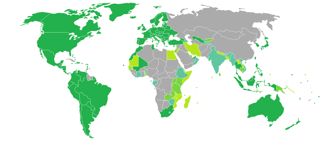 安道尔护照免签国家和地区分布图