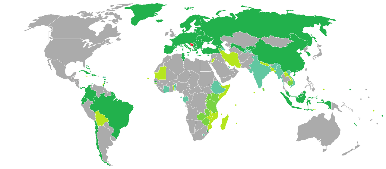 波黑护照免签国家和地区分布图