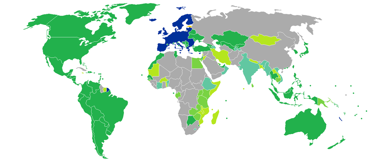 爱沙尼亚护照免签国家和地区分布图