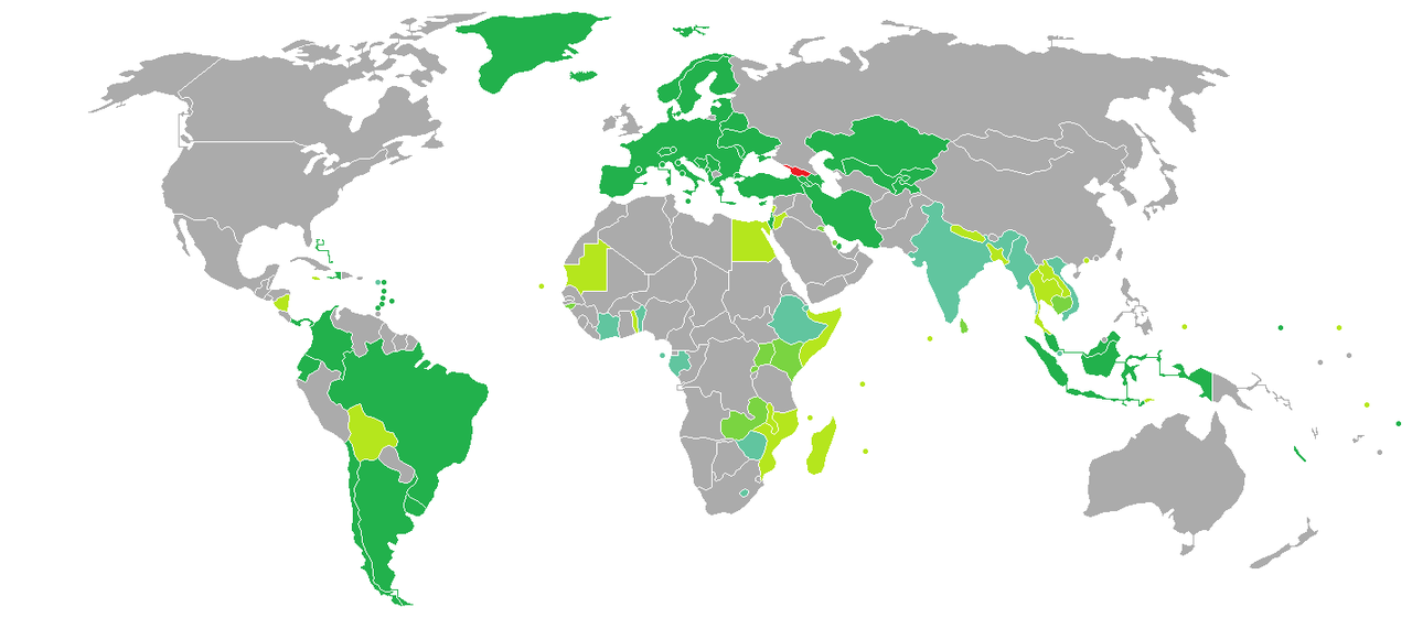 格鲁吉亚护照免签国家和地区分布图