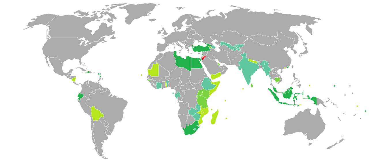 约旦护照免签国家和地区分布图