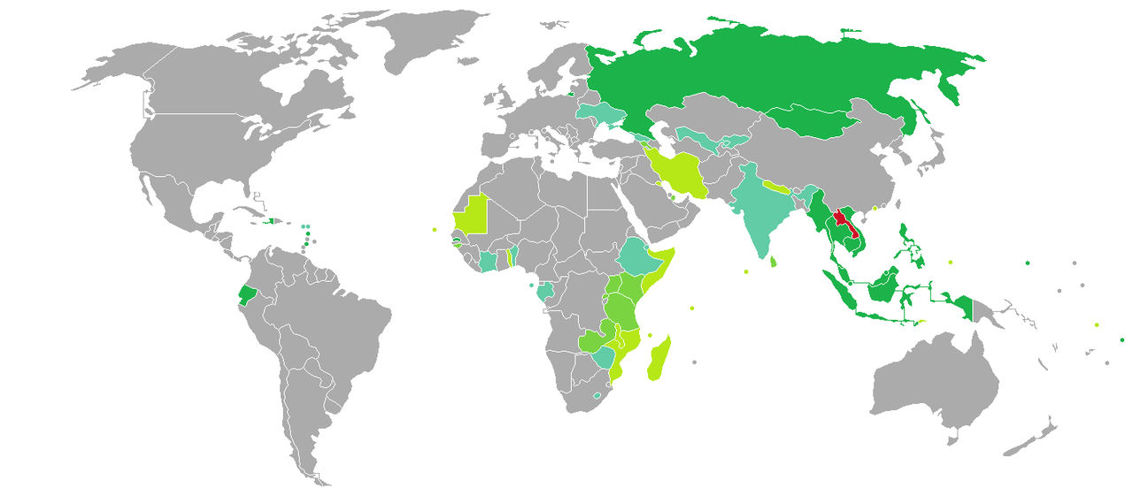 老挝护照免签国家和地区分布图