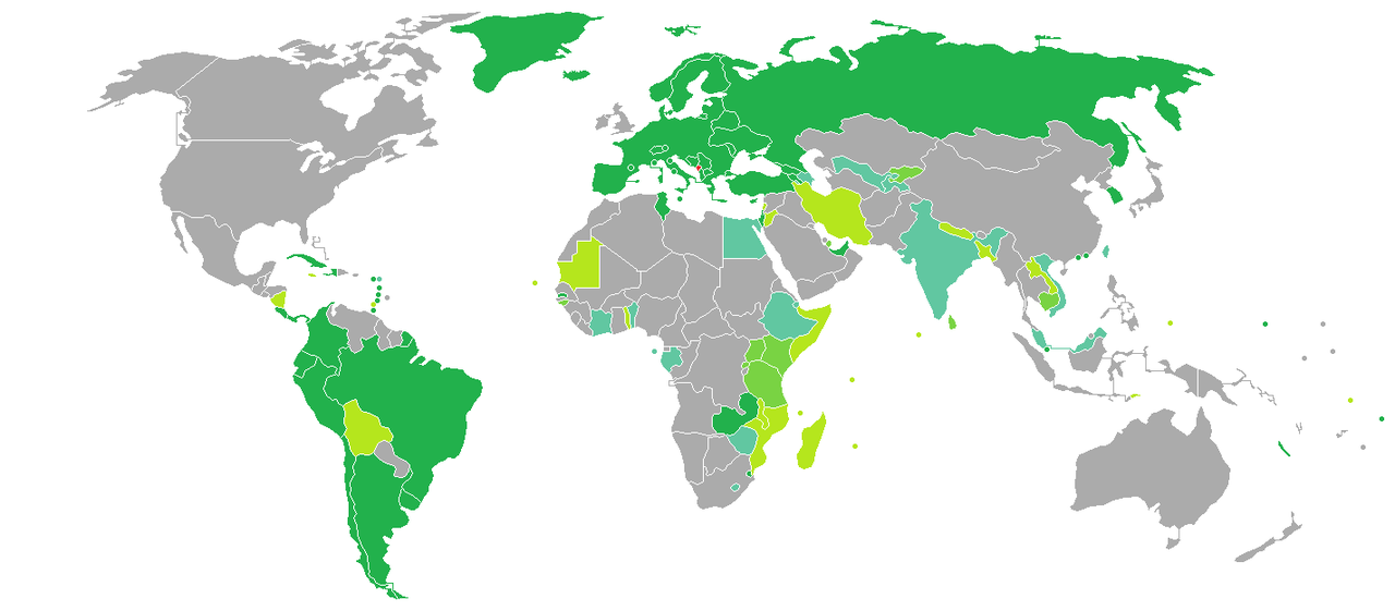 黑山护照免签国家和地区分布图