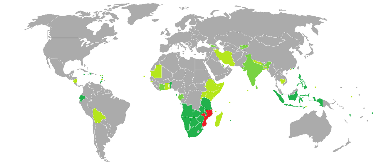 莫桑比克护照免签国家和地区分布图