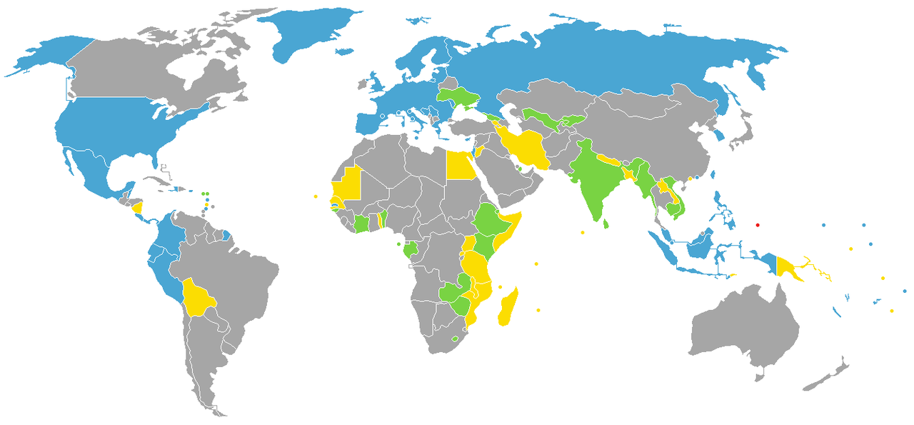 帕劳护照免签国家和地区分布图