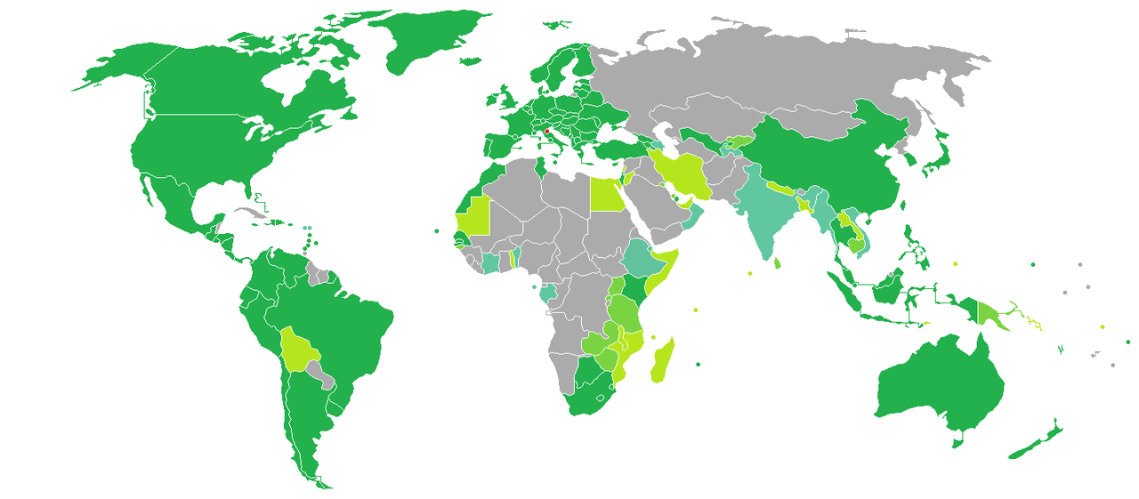 圣马力诺护照免签国家和地区分布图