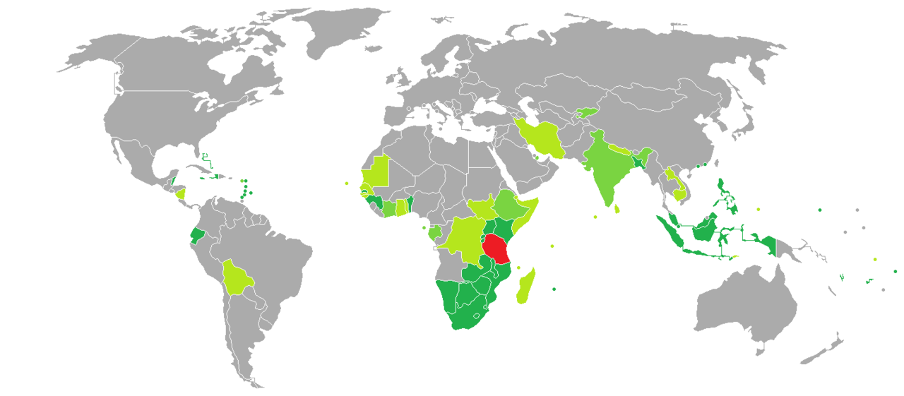 坦桑尼亚护照免签国家和地区分布图