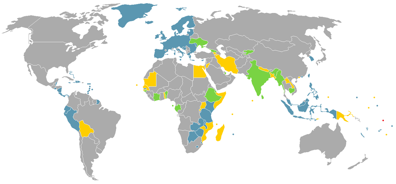 图瓦卢护照免签国家和地区分布图