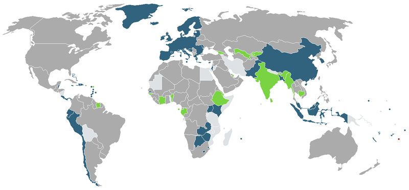 汤加护照免签国家和地区分布图