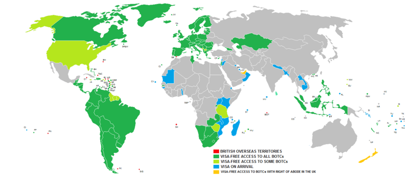特克斯和凯科斯护照免签国家和地区分布图