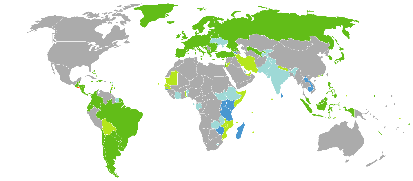 萨尔瓦多护照免签国家和地区分布图